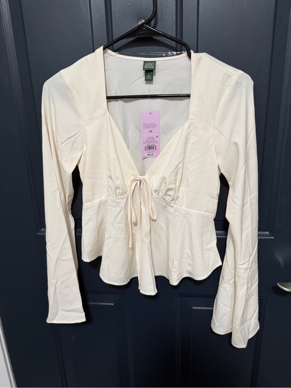 Target Cream Tie-Front Long Sleeve Women's Top